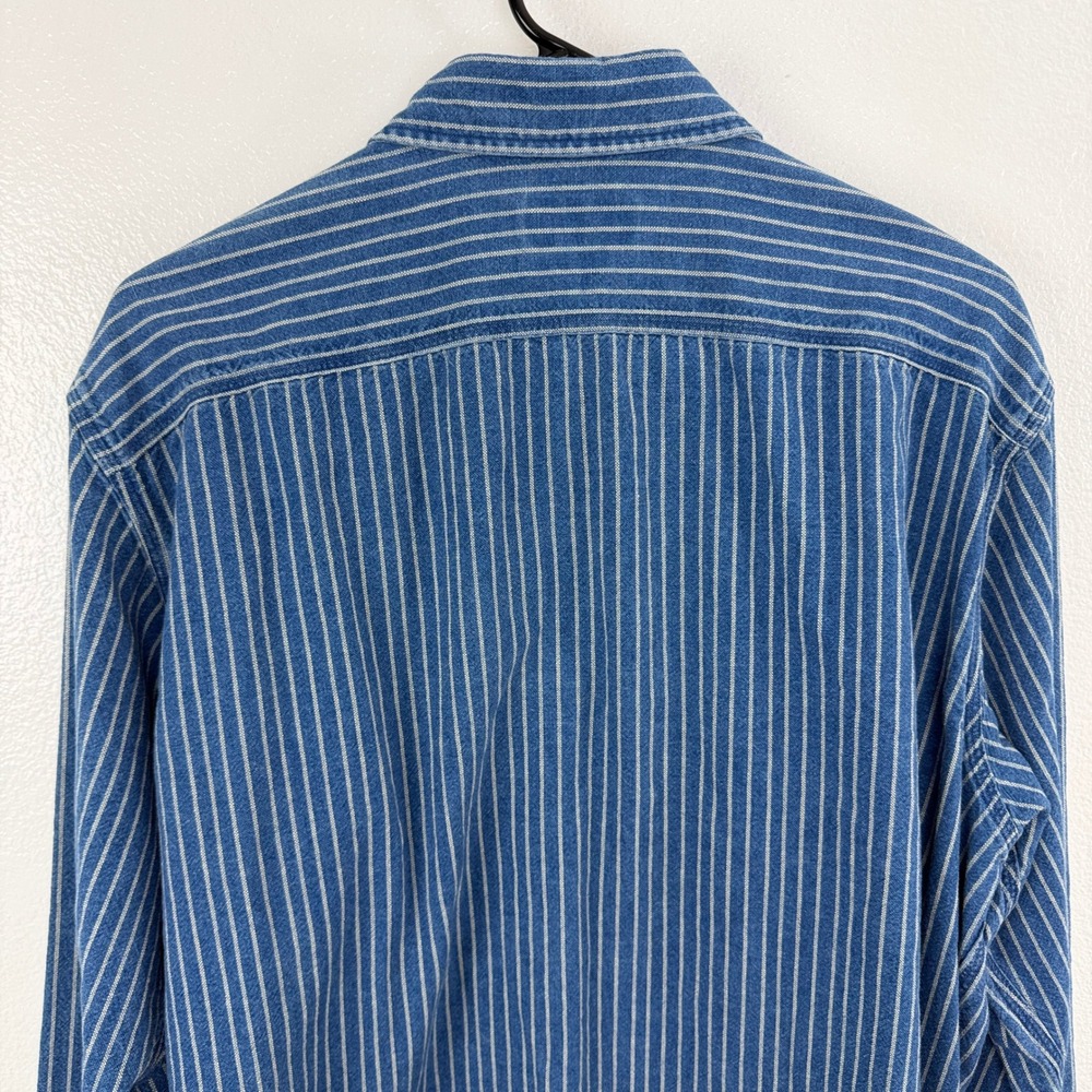 Polo Ralph Lauren Shirt Mens XL Indigo Blue Denim Striped Classic Fit Button Up - Picture 8 of 10
